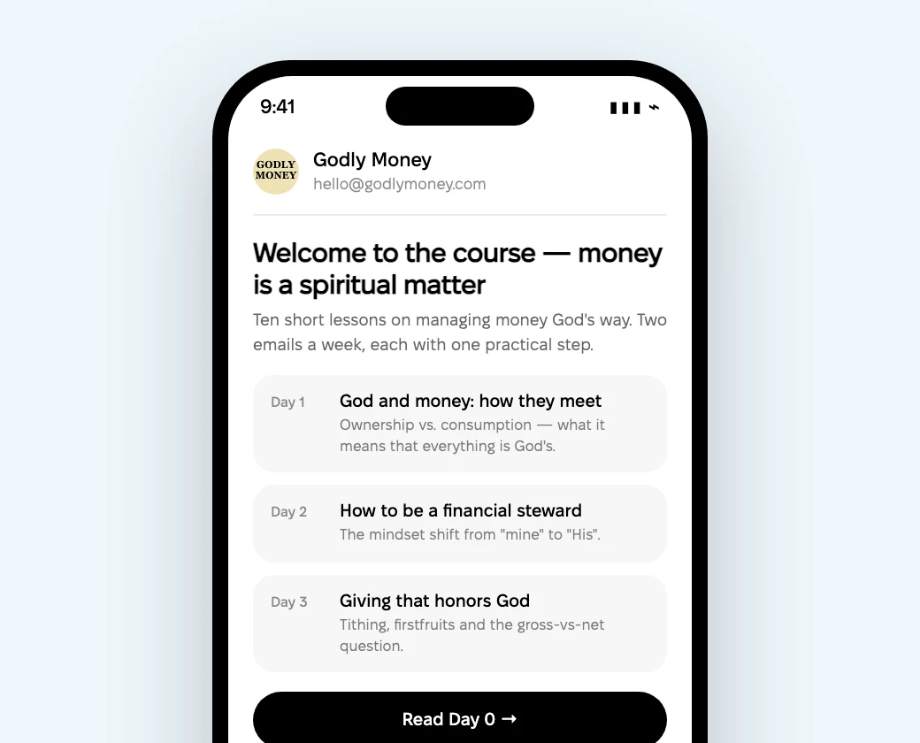 The Godly Money course in an inbox